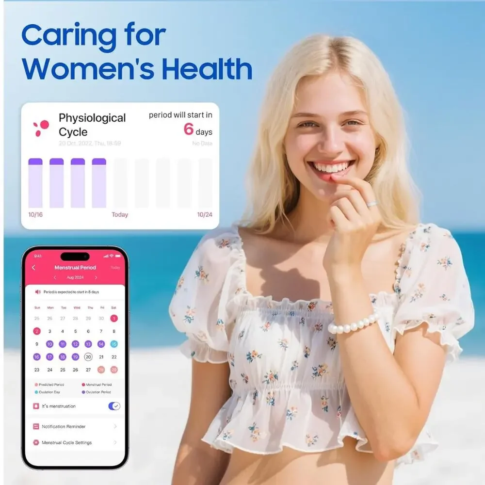 SmartHealth Ring for Stress, Fitness, and Sleep Track, iOS and Android (Black 8)